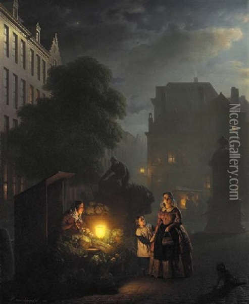 Night Market In Antwerp Oil Painting - Petrus van Schendel