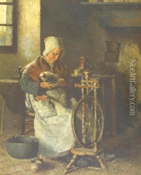 A Normandy Peasant Woman Oil Painting - Frederick Brown