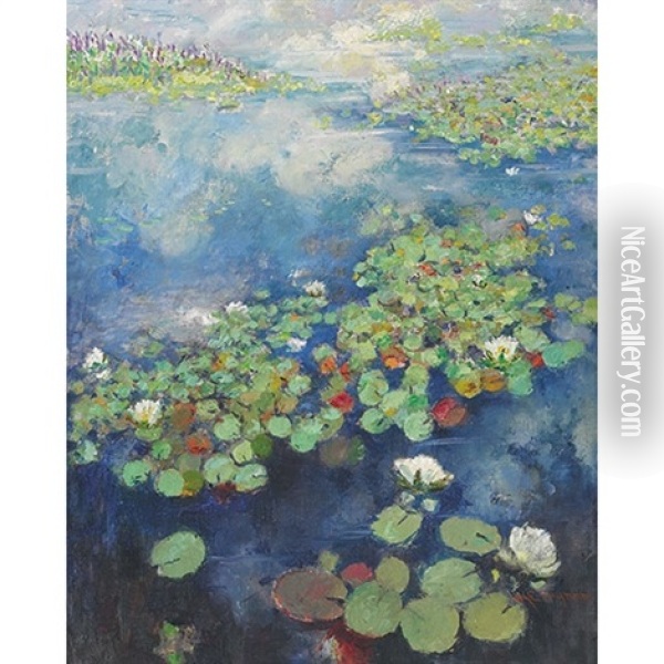 Waterlillies Oil Painting - Mary Ella Dignam