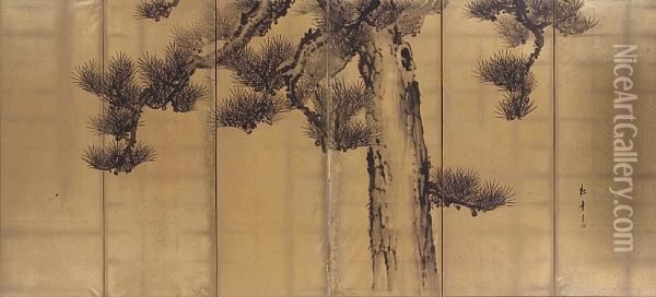 Pine Tree Oil Painting - Suzuki Shonen
