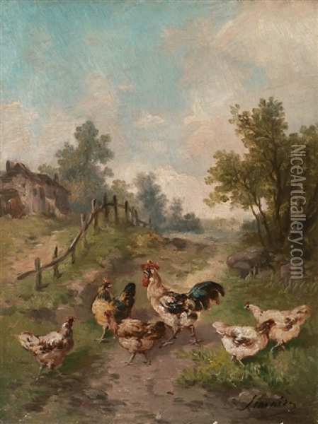 Landliches Idyll Mit Huhnern Oil Painting - Madeleine Jeanne Lemaire