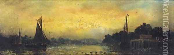 Sunset; and Sunrise Oil Painting - William Adolphu Knell