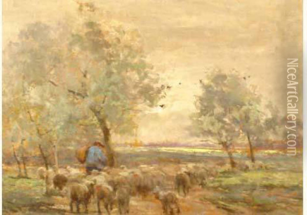 The Flock Oil Painting - Claude Hayes