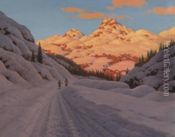 Cross-country Ski-ing, Haute Savoie Oil Painting - Ivan Fedorovich Choultse