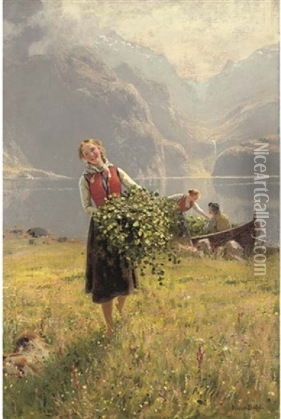 Sommerdagved En Norsk Fjord - A Summerday By A Norweigan Fjord Oil Painting - Hans Dahl