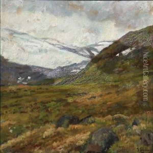 Norwegian Mountain Landscape Oil Painting - Leis Schjelderup