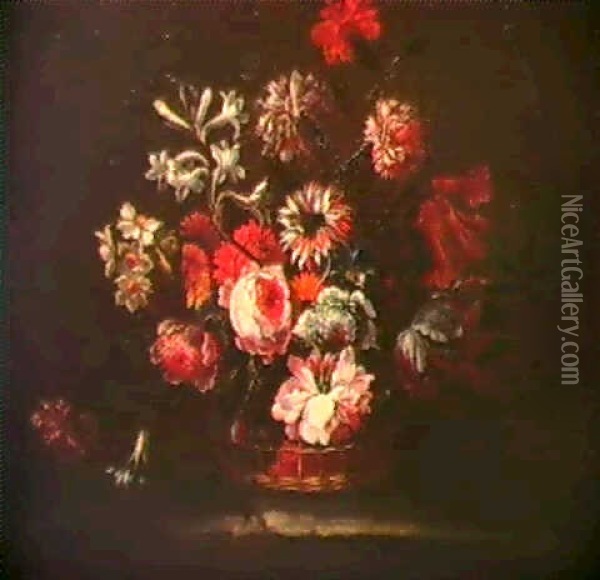 Corbeille De Fleurs Sur                                     L'entablement De Pierre Oil Painting - Nicolas Baudesson