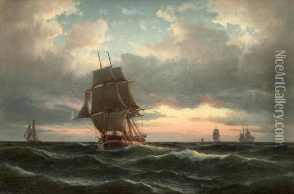 Skepp I Gryningen Oil Painting - Carl Ludwig Bille