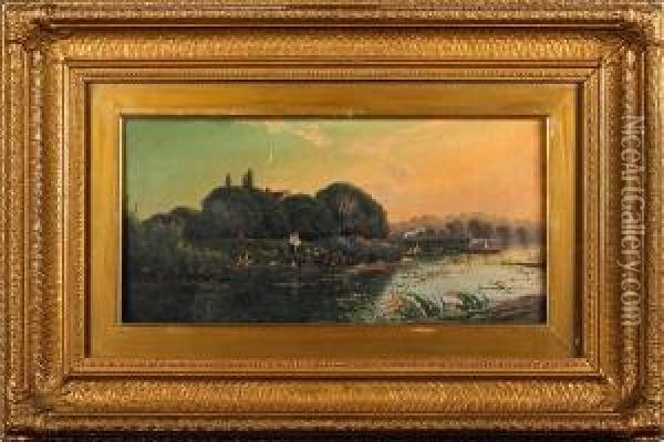 Fishing Near Shiplake On Thames Oil Painting - Edwin H., Boddington Jnr.