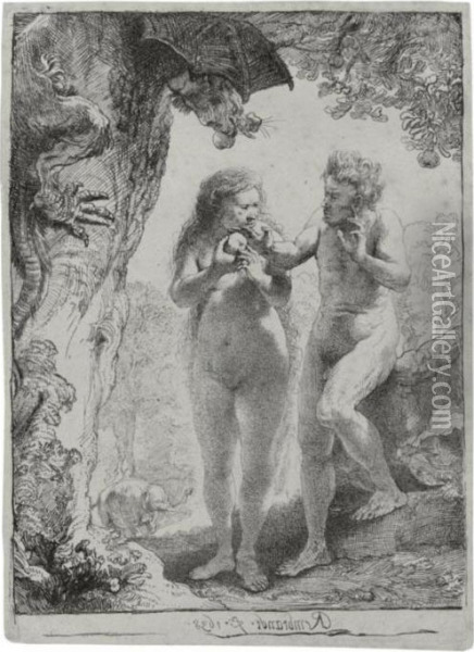 Adam And Eve (bartsch, Hollstein 28; Hind 159; Bjoklund And Barnard 38-d Oil Painting - Rembrandt Van Rijn