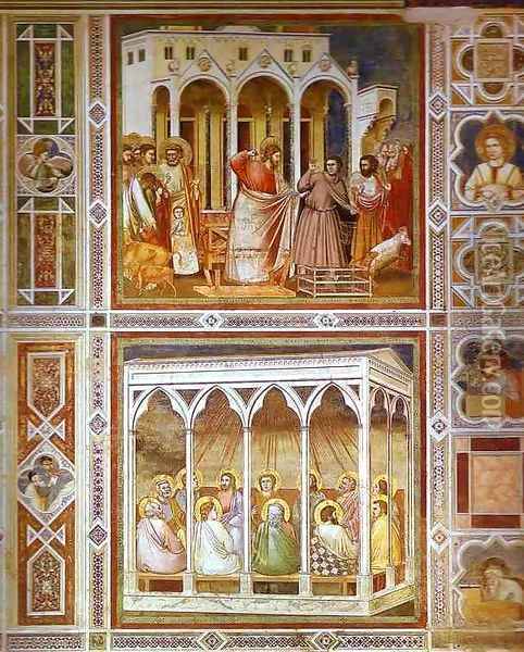 Christ Purging The Temple And Pentecost 1304-1306 Oil Painting - Giotto Di Bondone