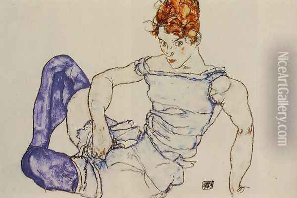 Seated Woman In Violet Stockings Oil Painting - Egon Schiele
