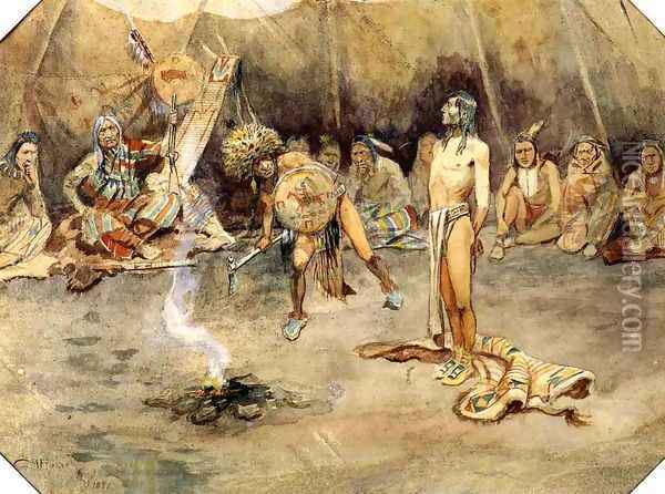 Sioux Torturing a Blackfoot Brave Oil Painting - Charles Marion Russell