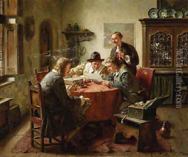 Inspecting the Letters Oil Painting - Fritz Wagner