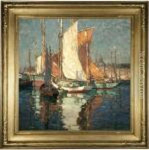 Brittany Boats In A Harbor Oil Painting - Edgar Alwin Payne