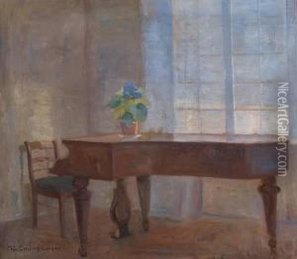 Interior Med Flygel Oil Painting - Kristofer Sinding-Larsen