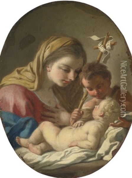 Madonna And Child With The Infant Saint John The Baptist Oil Painting - Francesco de Mura