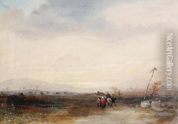 Travellers On An Open Plain Oil Painting - Richard Parkes Bonington