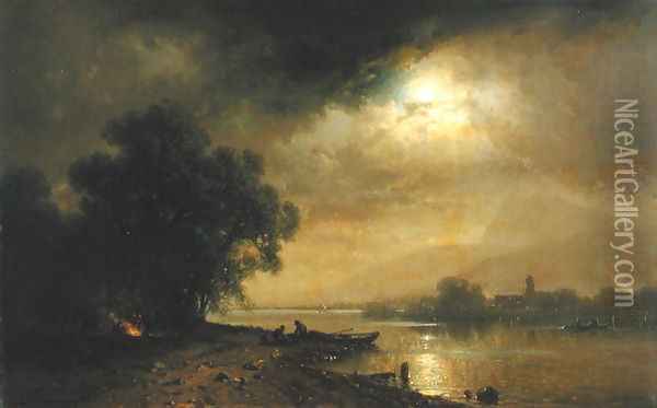 Moonlight Oil Painting - August Schliecker