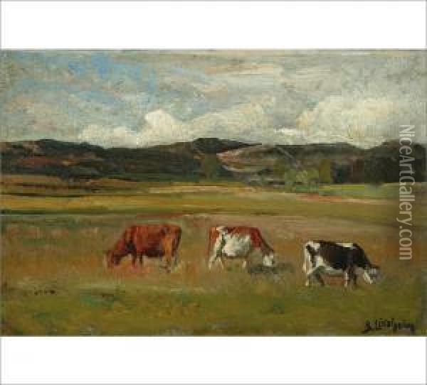 Cows In A Field Oil Painting - Berndt Adolf Lindholm