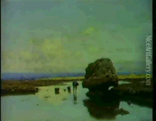 Marina Oil Painting - Francesco (Luigi) Lojacono
