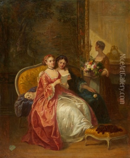 La Lettre Oil Painting - Louis-Charles-Auguste Couder