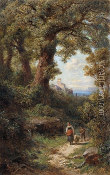 Am Heimweg, Im Hintergrund Ausblick Auf Eine Kustenlandschaft Oil Painting - Gottfried Seelos