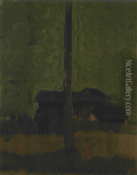 Landscape With A Telegraph Pole Oil Painting - Toshiyuki Hasegawa