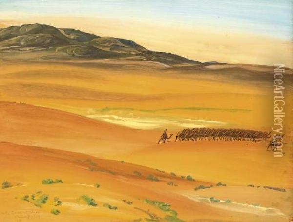 Le Troupeau Des Chameaux, Sahara Oil Painting - Alexander Evgenievich Yakovlev