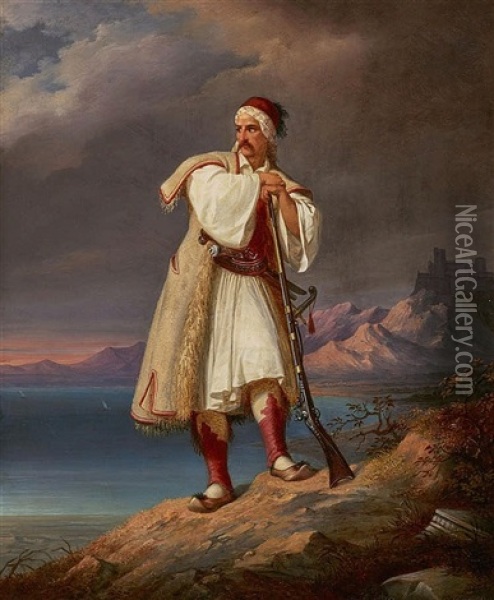 A Greek Freedom Fighter Oil Painting - Paul Emil Jacobs