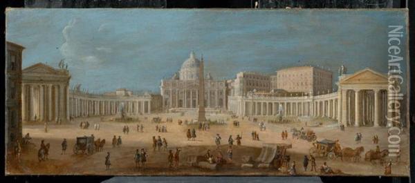 View Of St Peter's Square In Rome. Oil Painting - (circle of) Wittel, Gaspar van (Vanvitelli)