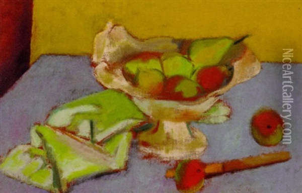 Still Life With Apples And Pears Oil Painting - Bernard Meninsky