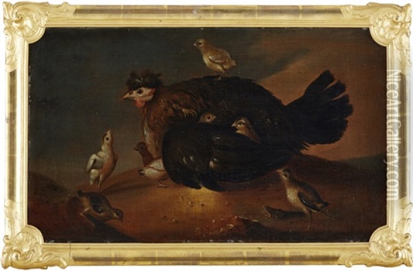 Hons Med Kycklingar Oil Painting - David von Coln