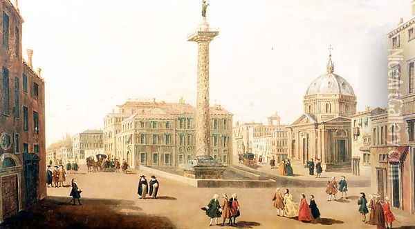The Piazza Colonna, Rome Oil Painting - Caspar Andriaans Van Wittel