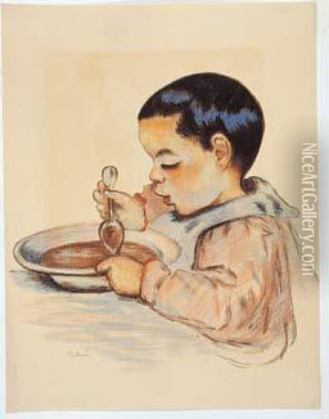 Portrait D'armand, Ou Enfant Mangeant Sa Soupe. Vers 1895. Oil Painting - Armand Guillaumin