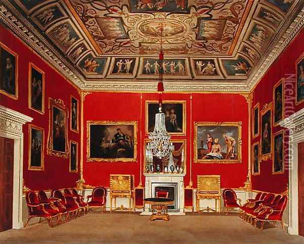 The Second Drawing Room, Buckingham House, from The History of the Royal Residences, engraved by Thomas Sutherland b.1785, by William Henry Pyne 1769-1843, 1818 Oil Painting - James Stephanoff