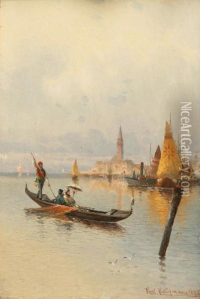 View On Venicewith In The Front A Gondola Oil Painting - Karl Kaufmann
