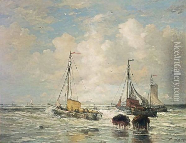 The Departure Of The Fishing Fleet, Scheveningen Oil Painting - Hendrik Willem Mesdag