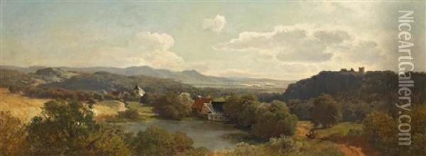 Vast Landscape With Lake And River (rhine?) Oil Painting - Heinrich Deiters