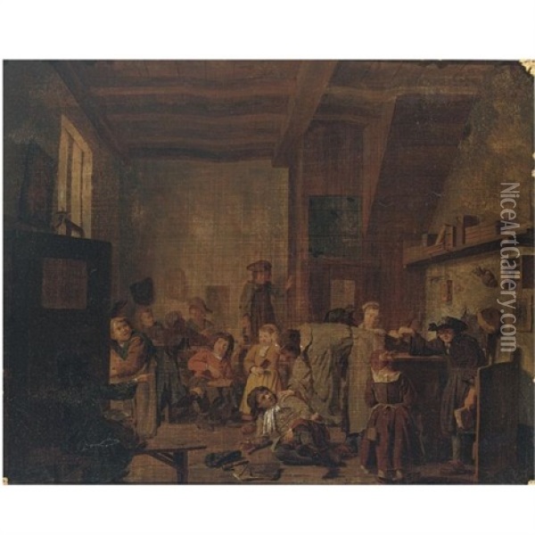 A Classroom Interior With A Teacher Reprimanding A Pupil Oil Painting - Jan Josef Horemans the Elder