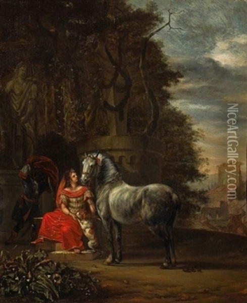 Le Repos D'une Cavaliere Oil Painting - Abraham Van Calraet