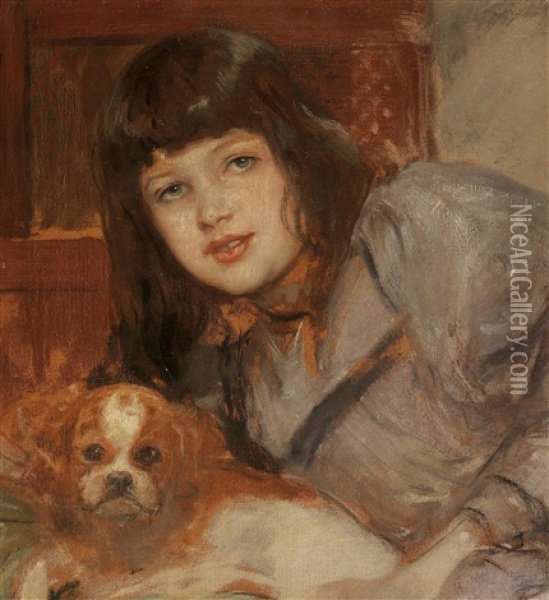 Lieschen Lahmeyer And Her Little Darling Oil Painting - Friedrich August von Kaulbach