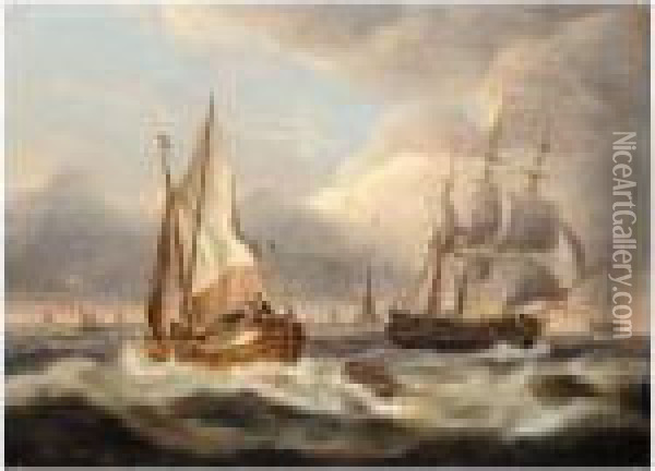Dutch Barge Off The Coast Oil Painting - Thomas Luny