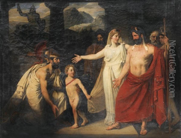 Themistocle Se Refugiant Chez Admete, Roi Des Molosses Oil Painting - Charles Philippe Auguste de Lariviere