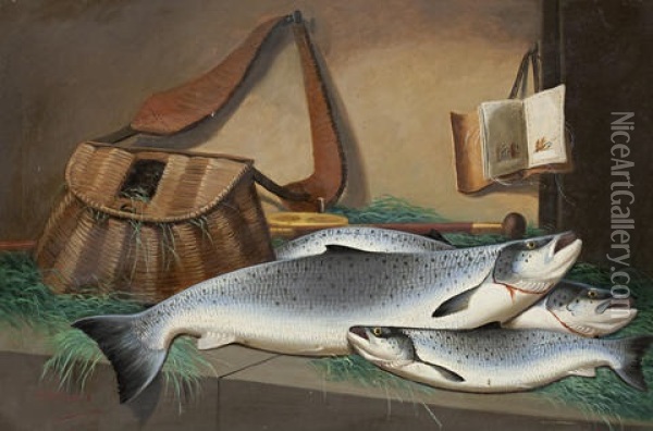 A Brace Of Salmon Oil Painting - John Bucknell Russell