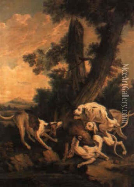 A Hound Stalking A Pheasant Oil Painting - Jean-Baptiste Oudry