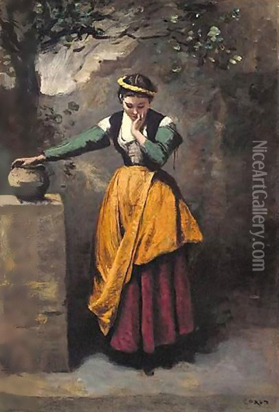 La Reveuse A La Fontaine Oil Painting - Jean-Baptiste-Camille Corot