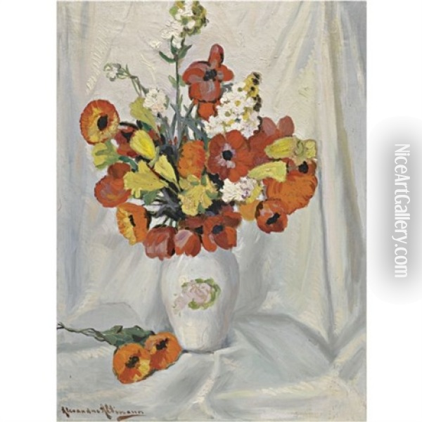 Still Life Of Flowers In A Vase Oil Painting - Alexandre Altmann