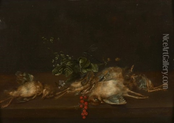 Composition Aux Oiseaux Et Aux Groseilles Oil Painting - Frans Ykens