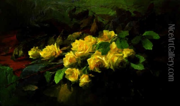 Gelbe Rosen Oil Painting - Frans Mortelmans